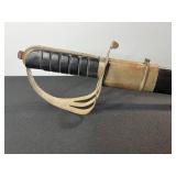 Damascus Steel Sword - Antique-Style with Brass Guard & Leather-Wrapped Grip in Scabbard