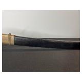 Damascus Steel Sword - Antique-Style with Brass Guard & Leather-Wrapped Grip in Scabbard