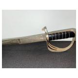 Damascus Steel Sword - Antique-Style with Brass Guard & Leather-Wrapped Grip in Scabbard