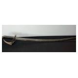 Damascus Steel Sword - Antique-Style with Brass Guard & Leather-Wrapped Grip in Scabbard