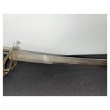 Damascus Steel Sword - Antique-Style with Brass Guard & Leather-Wrapped Grip in Scabbard