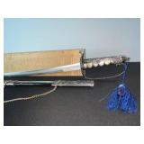 Sword - Ornate Decorative With Silver Filigree, Blue Tassel, Lacquer Scabbard