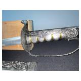 Sword - Ornate Decorative With Silver Filigree, Blue Tassel, Lacquer Scabbard