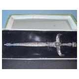 Dagger with Winged Crossguard and Engraved Hilt in Display Box