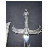 Dagger with Winged Crossguard and Engraved Hilt in Display Box