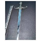 Dagger with Winged Crossguard and Engraved Hilt in Display Box