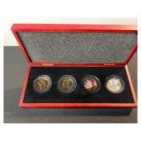 US Colorized Presidential Coin Set - 4 Gold-Tone Coins in Red Display Case