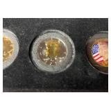US Colorized Presidential Coin Set - 4 Gold-Tone Coins in Red Display Case
