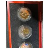 US Colorized Presidential Coin Set - 4 Gold-Tone Coins in Red Display Case