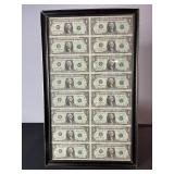 Framed Dollar Bill Wall Art - Gridded One-Dollar Note Print in Black Frame