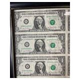 Framed Dollar Bill Wall Art - Gridded One-Dollar Note Print in Black Frame