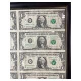 Framed Dollar Bill Wall Art - Gridded One-Dollar Note Print in Black Frame