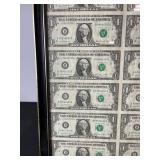 Framed Dollar Bill Wall Art - Gridded One-Dollar Note Print in Black Frame