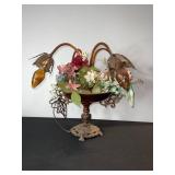 Vintage 5-Light Leaf-Arm Chandelier Lamp with Amber Glass Bulbs