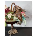 Vintage 5-Light Leaf-Arm Chandelier Lamp with Amber Glass Bulbs