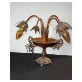 Vintage 5-Light Leaf-Arm Chandelier Lamp with Amber Glass Bulbs