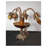 Vintage 5-Light Leaf-Arm Chandelier Lamp with Amber Glass Bulbs