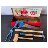 Handy Andy Blue Diamond Tool Set - Red Metal Case Vintage Woodworking Kit