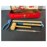 Handy Andy Blue Diamond Tool Set - Red Metal Case Vintage Woodworking Kit