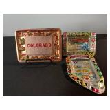 Vintage Souvenir Ash Tray Set - Colorado, Chicago, Nevada Enamel
