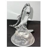 Glass Trout Figurine Sculpture on Clear Pedestal Base - Decorative Coastal Accent
