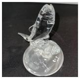 Glass Trout Figurine Sculpture on Clear Pedestal Base - Decorative Coastal Accent