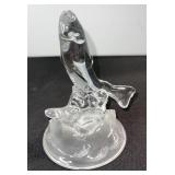 Glass Trout Figurine Sculpture on Clear Pedestal Base - Decorative Coastal Accent