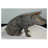 Vintage Cast Iron pig Figurine - Dark Gray with Rust Patina, Cracked Back