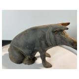 Vintage Cast Iron pig Figurine - Dark Gray with Rust Patina, Cracked Back
