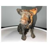 Vintage Cast Iron pig Figurine - Dark Gray with Rust Patina, Cracked Back