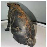 Vintage Cast Iron pig Figurine - Dark Gray with Rust Patina, Cracked Back