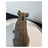 Vintage Cast Iron pig Figurine - Dark Gray with Rust Patina, Cracked Back