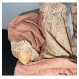 Antique Rag Doll with Lace Dress - Pink Pattern Gown, Painted Face