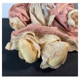 Antique Rag Doll with Lace Dress - Pink Pattern Gown, Painted Face