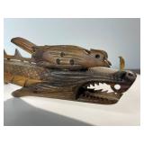 Vintage Tribal Hand-Carved Dragon-Head Wooden Staff