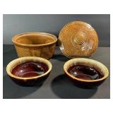 USA Stoneware Lidded Crock With 2 Bowls - Brown Glaze