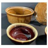 USA Stoneware Lidded Crock With 2 Bowls - Brown Glaze