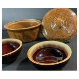 USA Stoneware Lidded Crock With 2 Bowls - Brown Glaze