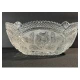Crystal Cut Glass Bowl with Rose Motif - Diamond Edge Rim