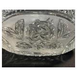 Crystal Cut Glass Bowl with Rose Motif - Diamond Edge Rim