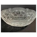 Crystal Cut Glass Bowl with Rose Motif - Diamond Edge Rim