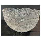 Crystal Cut Glass Bowl with Rose Motif - Diamond Edge Rim