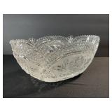 Crystal Cut Glass Bowl with Rose Motif - Diamond Edge Rim