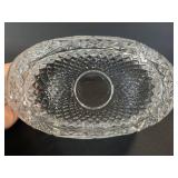 Crystal Cut Glass Bowl with Rose Motif - Diamond Edge Rim