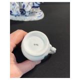 Blue & White Carriage Scene Porcelain Figurine - Pink Swan, Mask Jar, Strawberry Creamer, Napkin Ring Set 6