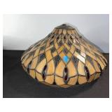 Tiffany-Style Glass Mosaic Lamp Shade - Amber/Tan with Red Droplet Accents