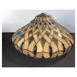 Tiffany-Style Glass Mosaic Lamp Shade - Amber/Tan with Red Droplet Accents