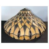 Tiffany-Style Glass Mosaic Lamp Shade - Amber/Tan with Red Droplet Accents