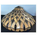 Tiffany-Style Glass Mosaic Lamp Shade - Amber/Tan with Red Droplet Accents