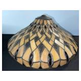 Tiffany-Style Glass Mosaic Lamp Shade - Amber/Tan with Red Droplet Accents